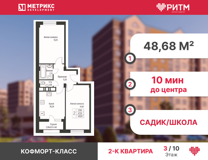 48,7 м², 2-комнатная квартира 6 085 000 ₽ - изображение 1