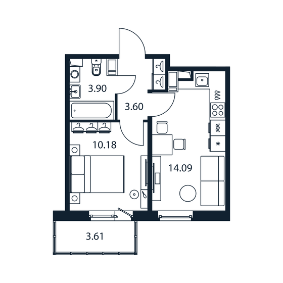 32,9 м², 1-комнатная квартира 5 136 888 ₽ - изображение 26