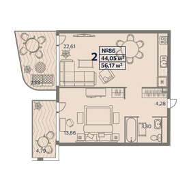 Квартира 56,2 м², 2-комнатные - изображение 1