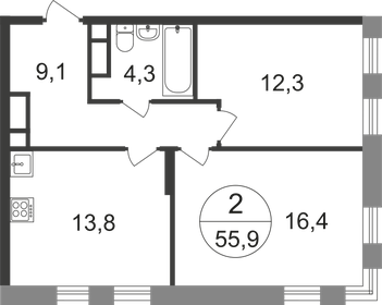 Квартира 55,9 м², 2-комнатная - изображение 1