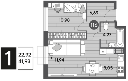 43,2 м², 1-комнатная квартира 6 200 000 ₽ - изображение 26
