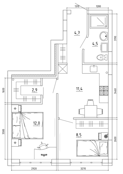 45 м², квартира-студия 5 985 000 ₽ - изображение 1