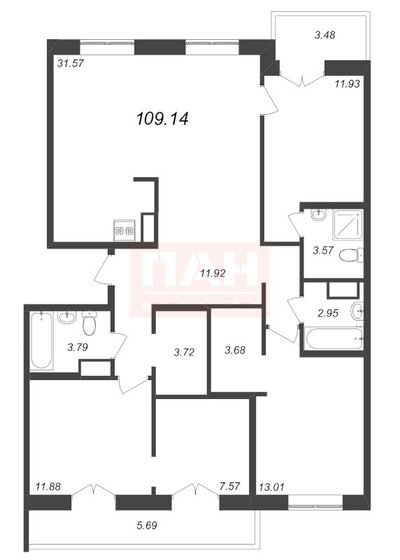 109,1 м², 4-комнатная квартира 11 515 000 ₽ - изображение 1