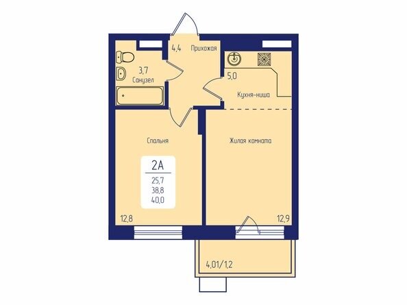 40 м², 2-комнатная квартира 5 900 000 ₽ - изображение 1