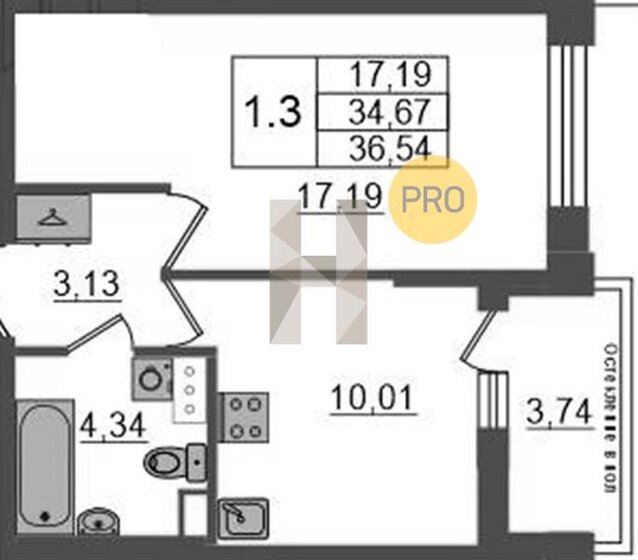 34,7 м², 1-комнатная квартира 11 550 000 ₽ - изображение 1