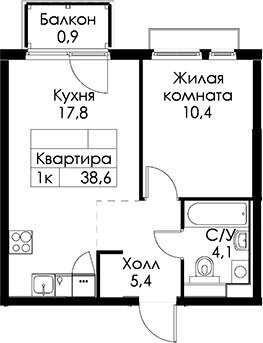 38,6 м², 1-комнатная квартира 6 215 000 ₽ - изображение 1