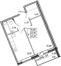 Квартира 42,2 м², 1-комнатная - изображение 1