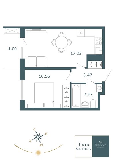 36 м², 1-комнатная квартира 7 990 000 ₽ - изображение 50
