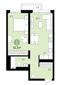 Квартира 51,3 м², 1-комнатная - изображение 1