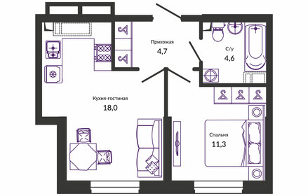 39,3 м², 1-комнатная квартира 6 403 956 ₽ - изображение 1