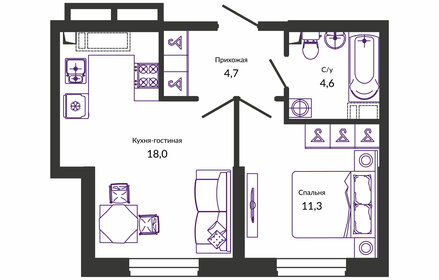 51 м², 1-комнатная квартира 6 500 000 ₽ - изображение 43