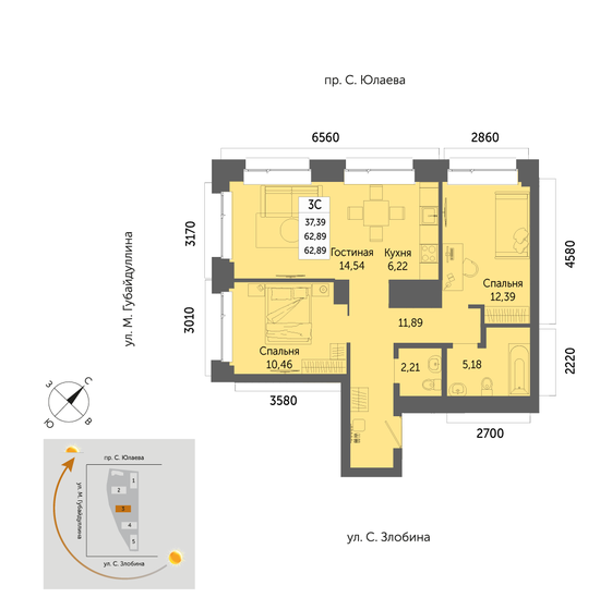 62,9 м², 3-комнатная квартира 9 810 800 ₽ - изображение 1