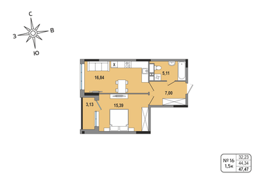 Квартира 47,5 м², 2-комнатная - изображение 1