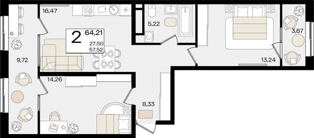 78 м², 2-комнатная квартира 19 800 000 ₽ - изображение 127
