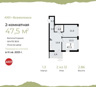 Квартира 47,5 м², 2-комнатная - изображение 1