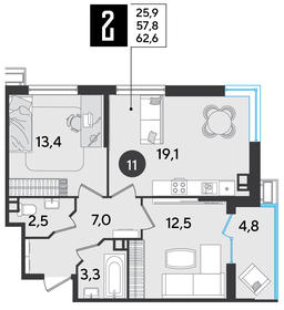 Квартира 62,6 м², 2-комнатная - изображение 2