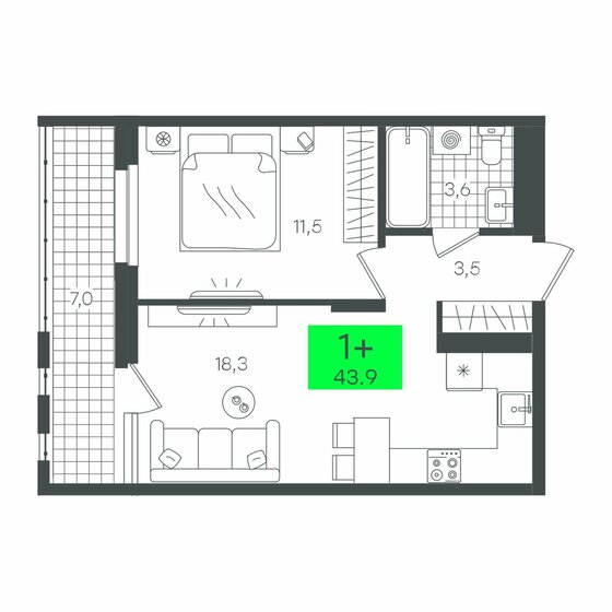 43,9 м², 1-комнатная квартира 5 640 000 ₽ - изображение 27