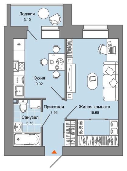 34 м², 1-комнатная квартира 4 565 330 ₽ - изображение 1
