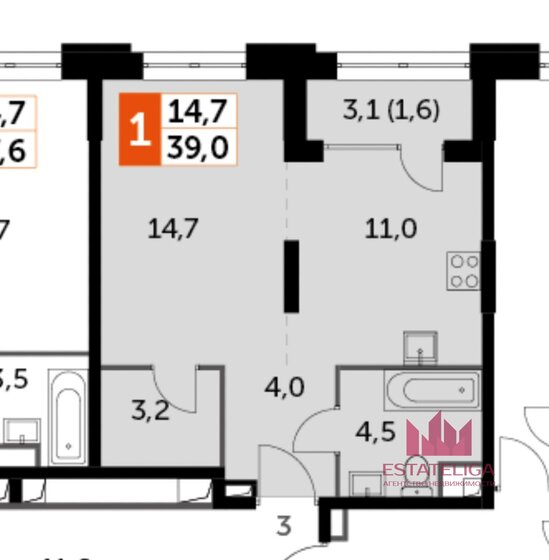 40,6 м², 1-комнатная квартира 25 500 000 ₽ - изображение 1