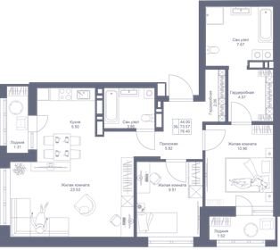 75,3 м², 3-комнатная квартира 15 283 870 ₽ - изображение 66