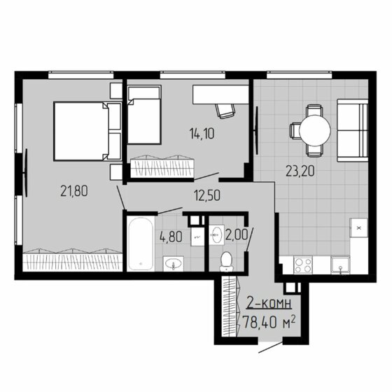 78,4 м², 2-комнатная квартира 16 228 800 ₽ - изображение 1