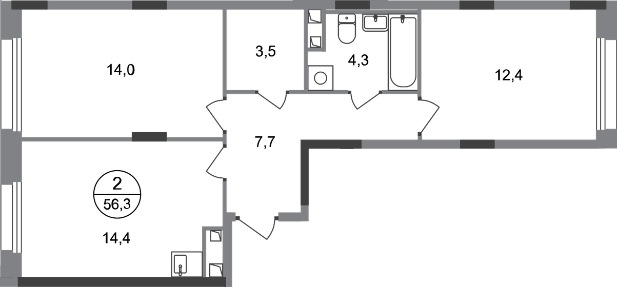 56,3 м², 2-комнатная квартира 14 521 839 ₽ - изображение 1