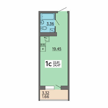 24,5 м², 1-комнатная квартира 2 422 530 ₽ - изображение 1