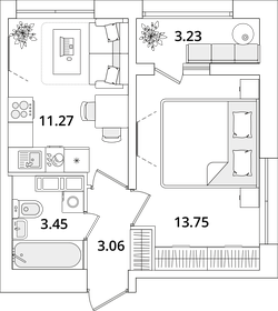 Квартира 33,2 м², 1-комнатная - изображение 1