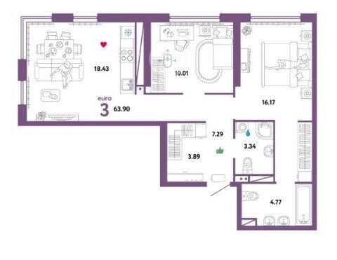 63,9 м², 3-комнатная квартира 8 900 000 ₽ - изображение 1