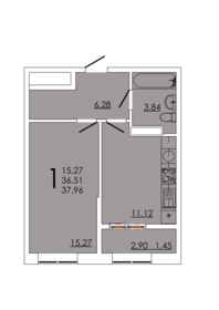 Квартира 38 м², 1-комнатная - изображение 1