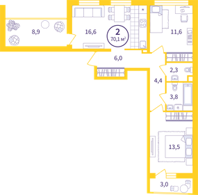 43,6 м², 2-комнатная квартира 5 300 000 ₽ - изображение 108