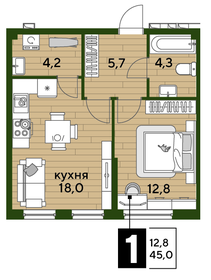 Квартира 45 м², 1-комнатная - изображение 1