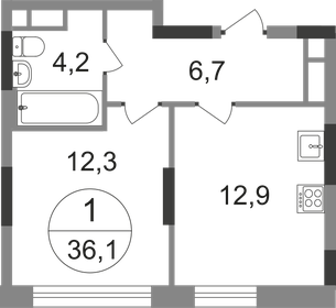 Квартира 36,1 м², 1-комнатная - изображение 1