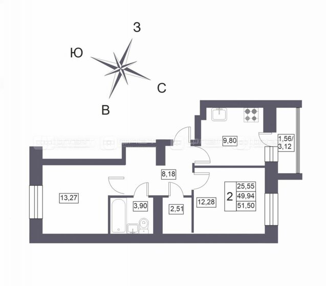 51,5 м², 2-комнатная квартира 5 300 000 ₽ - изображение 32