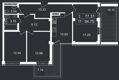 Квартира 84,8 м², 3-комнатные - изображение 1