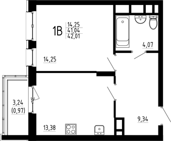 Квартира 42 м², 1-комнатная - изображение 1