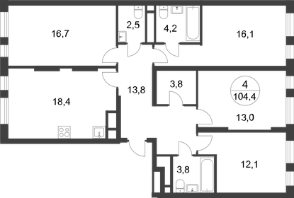 Квартира 104,4 м², 4-комнатная - изображение 1