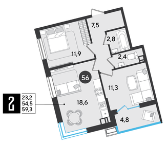 59,5 м², 2-комнатная квартира 9 466 450 ₽ - изображение 22