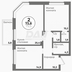 Квартира 73,8 м², 2-комнатная - изображение 2