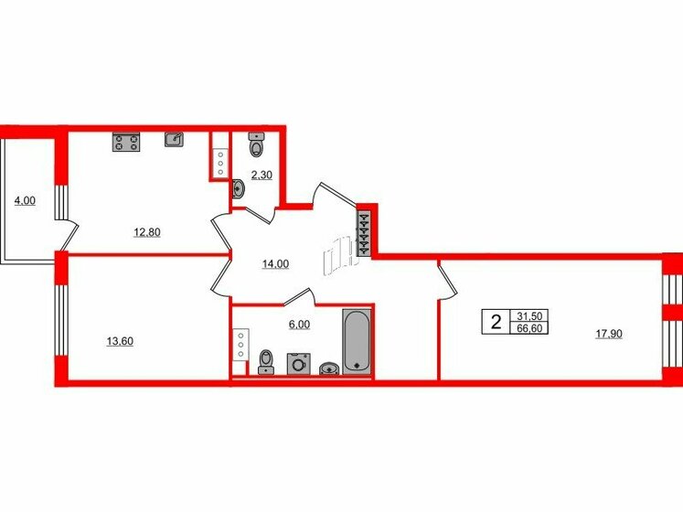 66,6 м², 2-комнатная квартира 19 480 500 ₽ - изображение 1