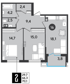 70,1 м², 2-комнатная квартира 10 430 880 ₽ - изображение 16