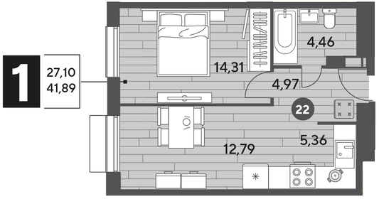 43,2 м², 1-комнатная квартира 6 200 000 ₽ - изображение 29