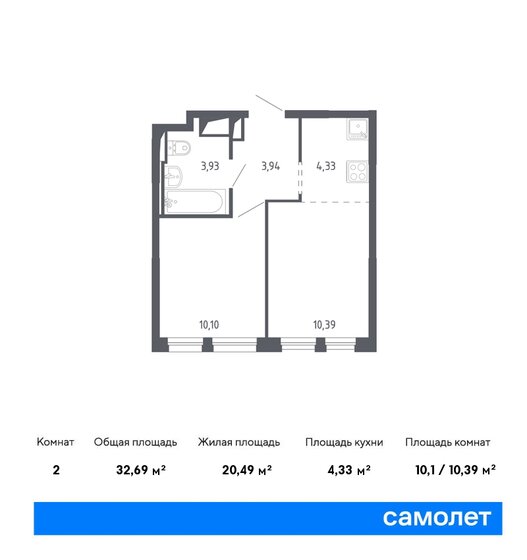 32,7 м², 1-комнатная квартира 11 691 170 ₽ - изображение 1