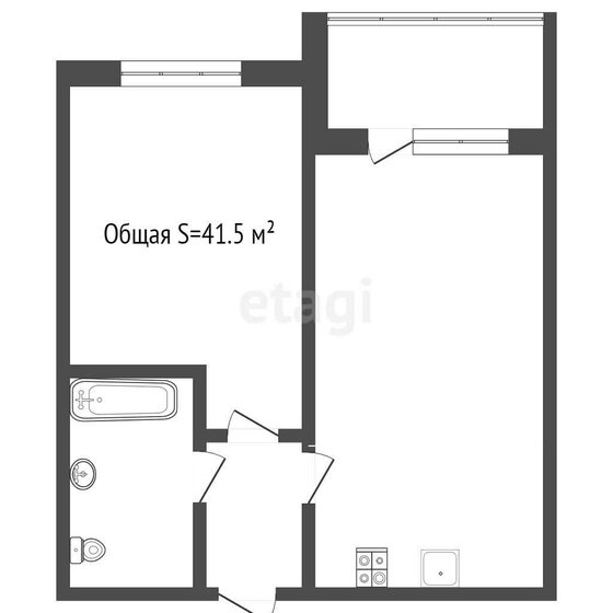 41,5 м², 2-комнатная квартира 5 850 000 ₽ - изображение 1