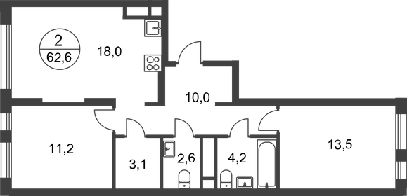 Квартира 62,6 м², 2-комнатная - изображение 1