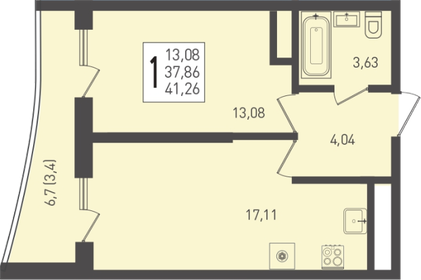 Квартира 41,3 м², 1-комнатная - изображение 1