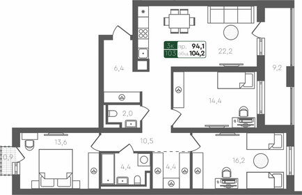 98,9 м², 3-комнатная квартира 9 820 000 ₽ - изображение 20