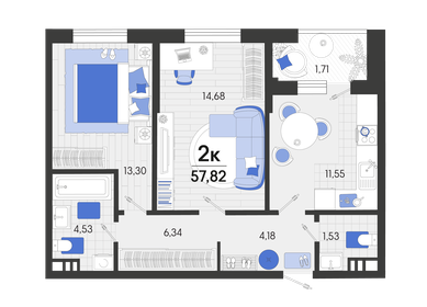 59,2 м², 2-комнатная квартира 8 056 640 ₽ - изображение 61