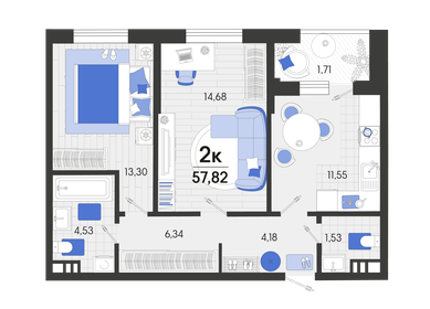 Квартира 57,8 м², 2-комнатная - изображение 1