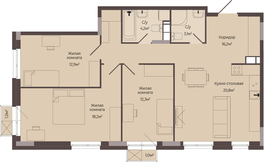 88,3 м², 3-комнатная квартира 13 207 700 ₽ - изображение 1